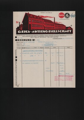 Hanover, invoice 1928, GEHA AG factory for office supplies Allgeha special paint