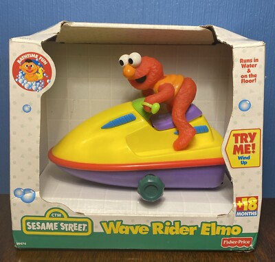 VINTAGE 1998 Fisher-Price Sesame Street ELMO WAVE RIDER Water Bath Toy 90s NOS