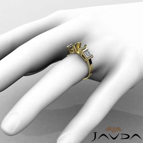 Diamond 3 Stone Engagement Bezel Ring Baguette Round Mount 14k Yellow Gold 0.4Ct - Picture 5 of 7