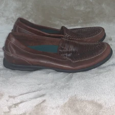 Sperry Mens Size 11.5 Leather Slip On Loafers Brown Flats Removable Insoles