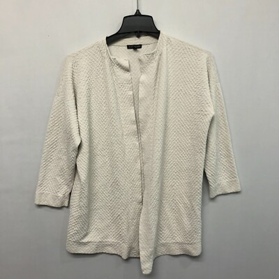 Eileen Fisher Women Open Front Knit Silk Blend Sweater Size Medium Ivory B283 18
