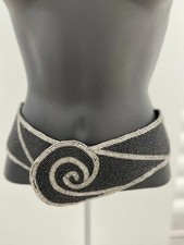 Gorgeous Vintage Art Deco Style Beaded Belt Black  Silver Twirl Design Size S