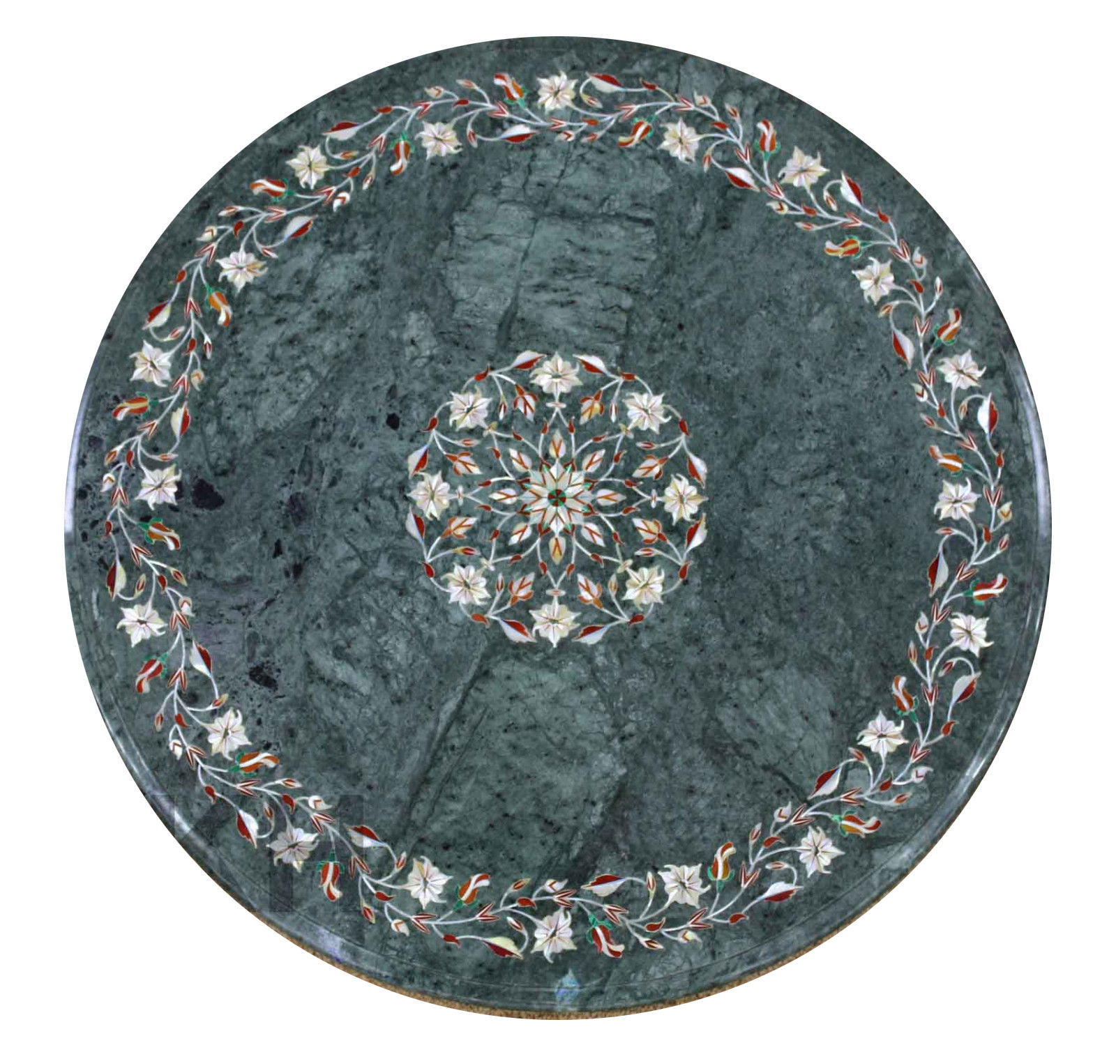 18-inch round green marble inlaid stone art tabletop for home decor
