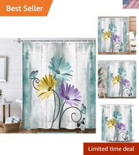 Stylish Rustic Teal Floral Shower Curtain - 70"x70" with 12 Hooks Included