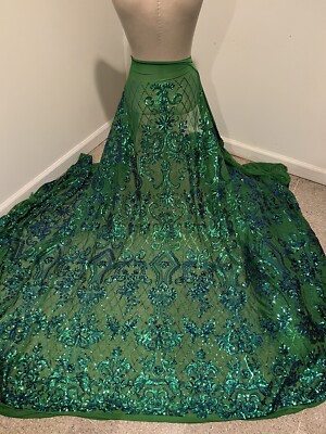 Green Blue Iridescent 4way stretch sequins Lace fabric 50  Width 1 Yard
