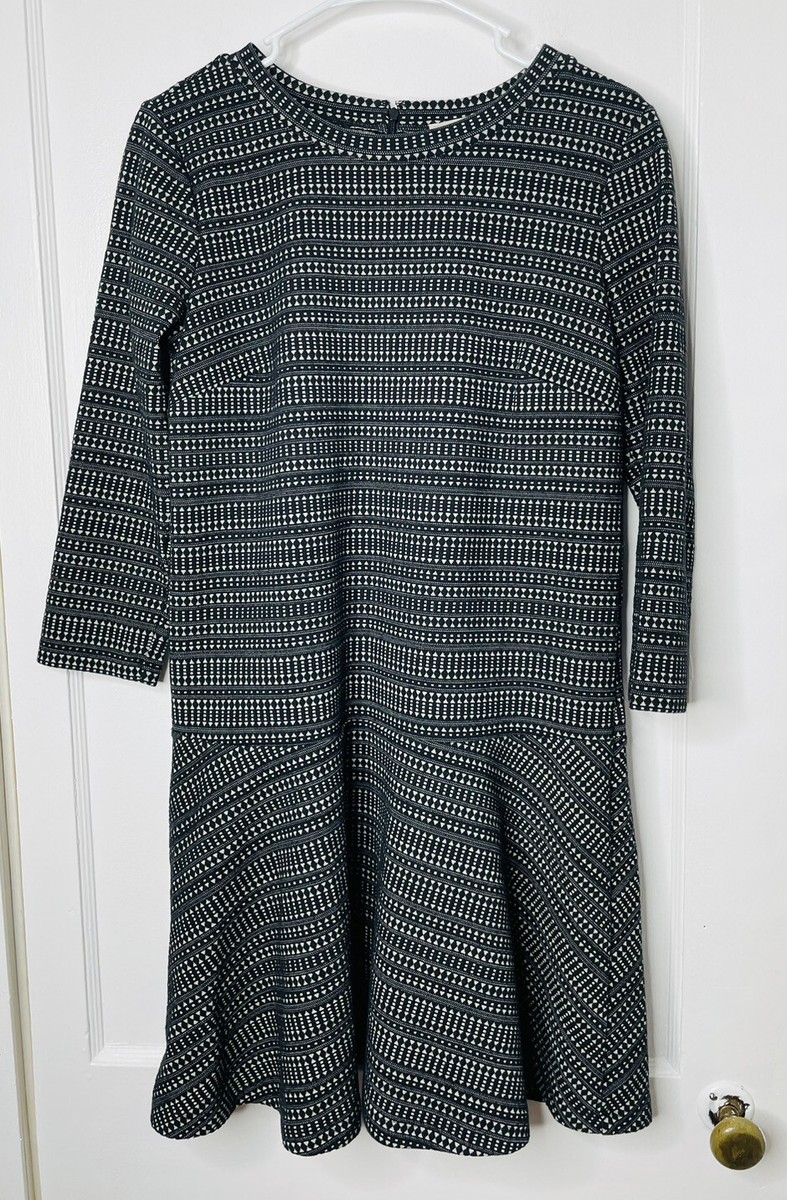 Loft Petite Sz M Womens Drop Waist Dress Black Geometric Stripes Knee  Length Zip | eBay