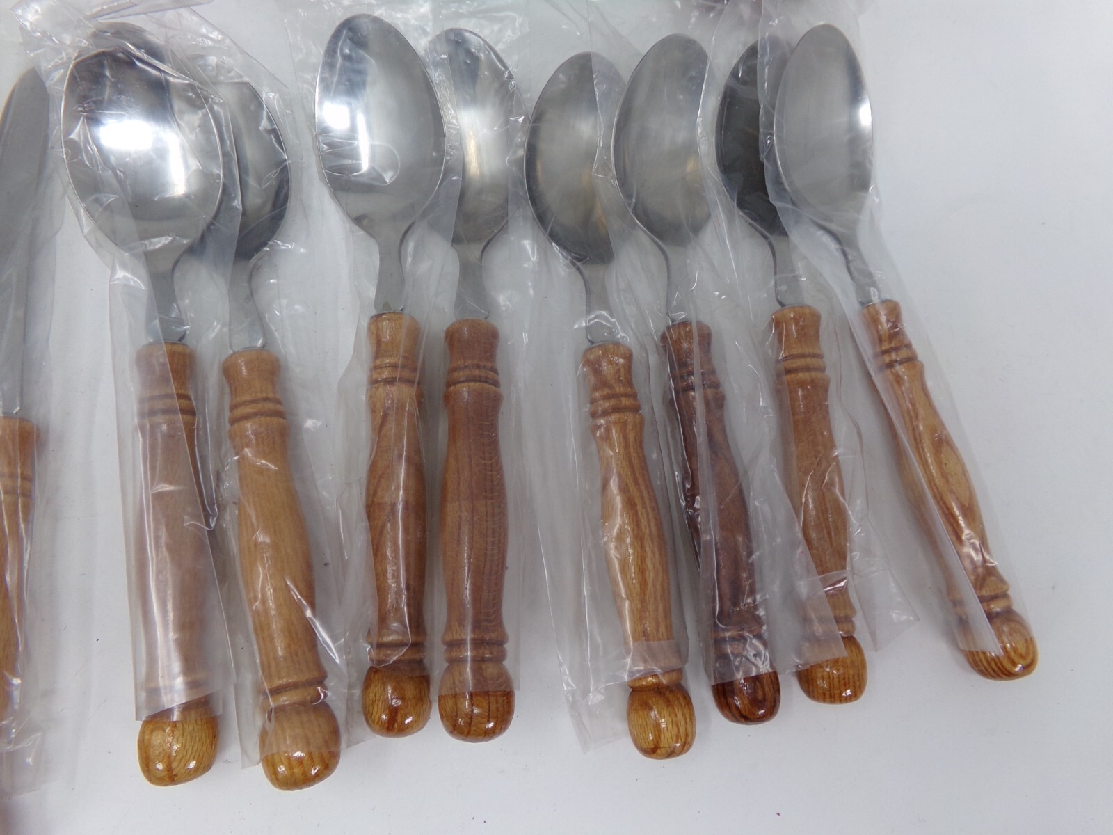 New 33 pc Partial Set-Stainless Steel Flatware-Wood Handles-Old Homestead