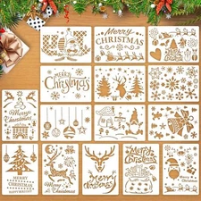 15 Pcs Reusable Christmas Stencils for Painting on Wood Fabric Canvas Winter