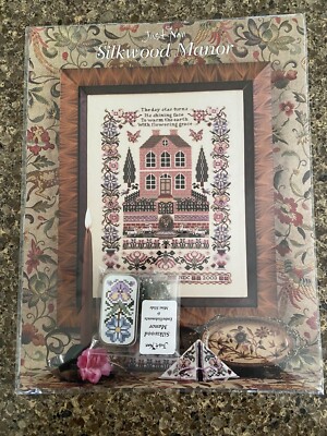 NEW Just Nan Silkwood Manor Cross Stitch Chart, Embellishments, Mini Slide