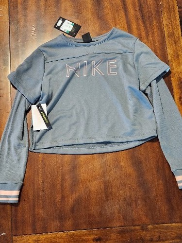 Nike Girls Long Sleeve Top Training Shirts Studio - Size XL - Grey Women's XS