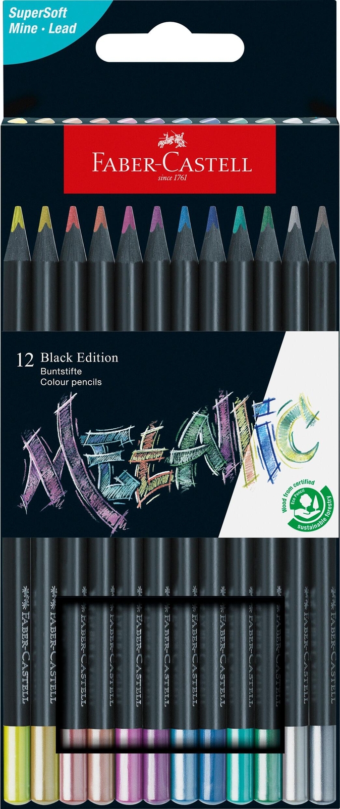 Faber-Castell Black Edition Colour Pencil Metallic Set (12pc) - Image 3