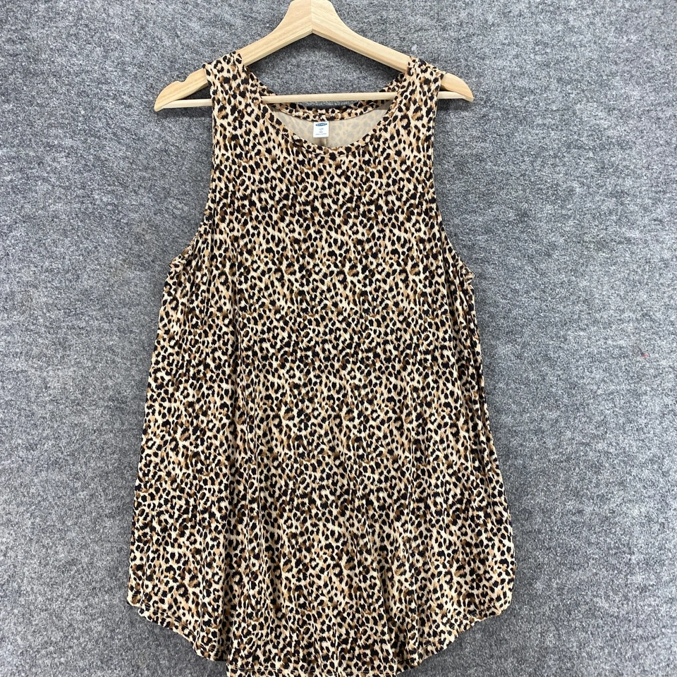 Blusa Pullover Old Navy Mujer L Alta Beige Estampado Animal Sin Mangas Correa Ancha Foto 3 de 4