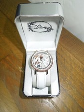 NEW DISNEY MICKEY MOUSE SILVER  ROSE GOLD TONE FASHION WATCH W/WHITE BAND