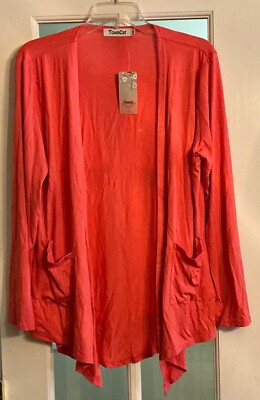 Town Cat Cardigan Women's Size Small Coral NWT Open Front Long Sleeve Pockets