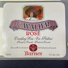 Vintage Barnes Wines Cavalier Rose Crackling Wine UNUSED Paper Label Niagara Q69