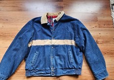 Vintage 90s K Brand Denim Trucker Jacket Red Plaid Lined Size XL MADE IN USA