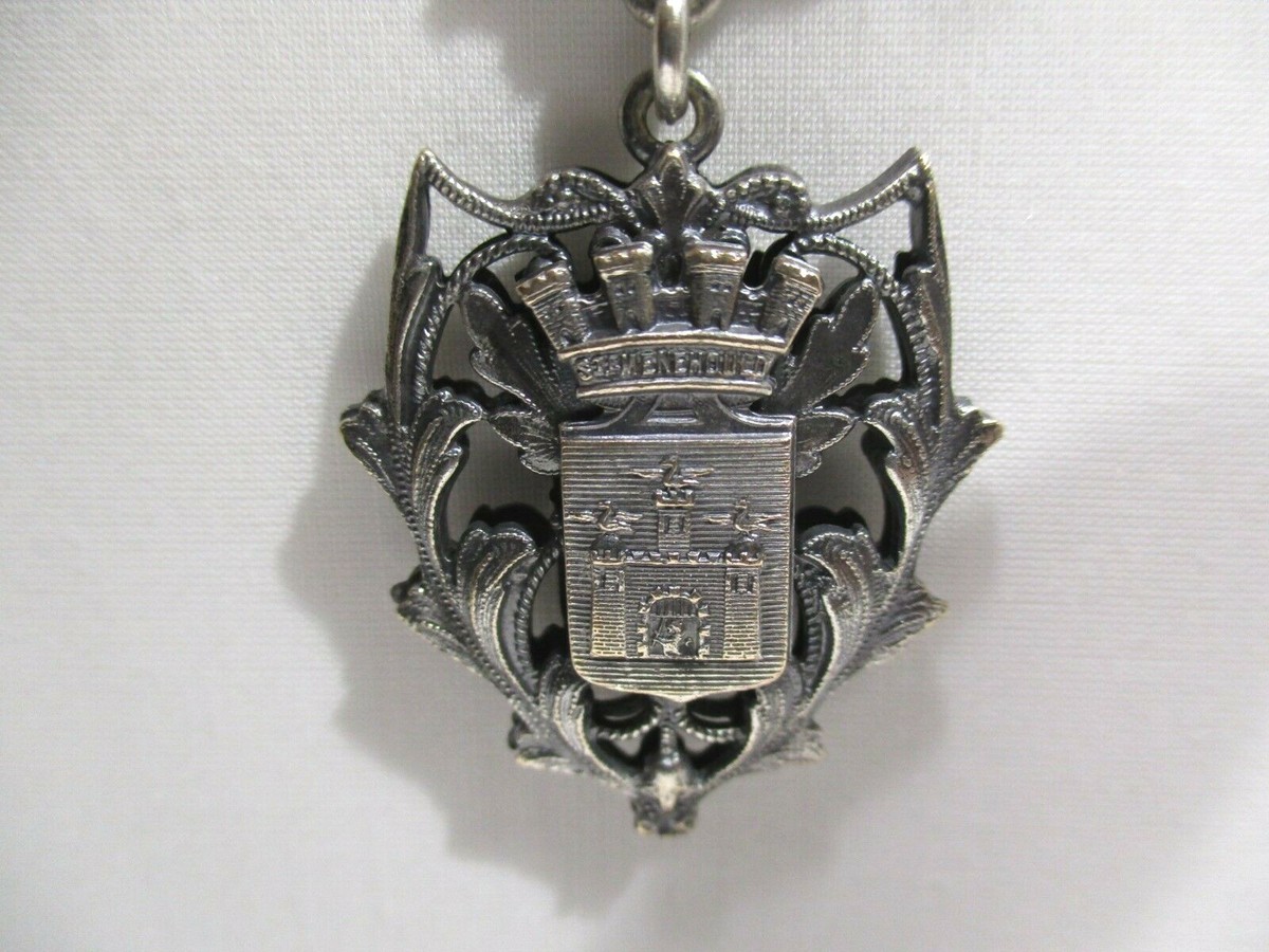 Ancienne Chaîne De Montre à Gousset Giletière Blason Ste Menehould - Très Bon état