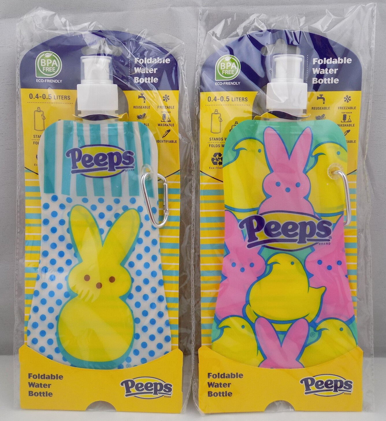 Foldable Set of 2 BPA-Free 0.4L Peeps Water Bottles Freezable ST145