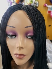 22" Black Afro Braided Wig Micro Twist Braids Synthetic Wigs Handmade.