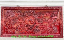 59'' Old Dynasty Red lacquerware House Tree People Pattern Screen Wall Hanging