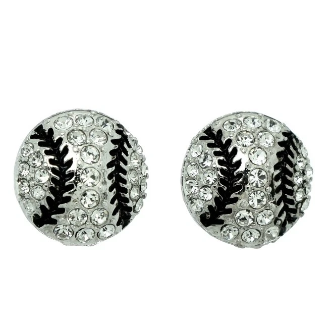 Pendientes de pelota de béisbol hechos con equipo de cristal de Swarovski negros transparentes joyería Foto 2 de 3