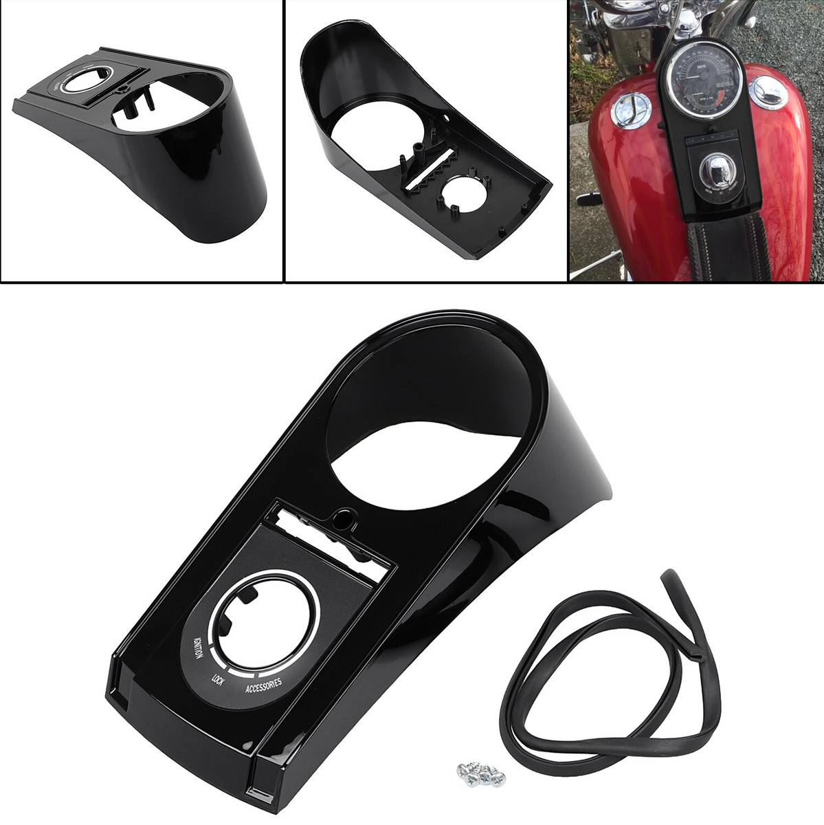 Vivid Black Speedometer Dash Panel Cover For Harley Softail