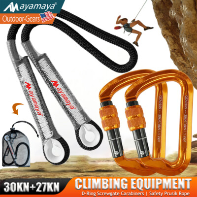 30KN Heavy Duty Screwgate Climbing Carabiner Clip & 27KN Safety Prusik Rope Cord