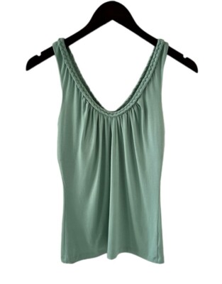 Bebe Light Mint Green V-Neck Built in Bra Tank Top with Braided Trim Size Medium