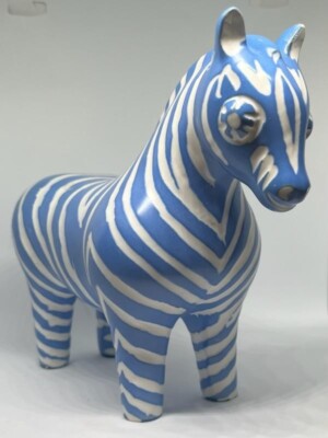 Vintage Pablo Zabal Chilean Ceramic Blue and White Medium Zebra