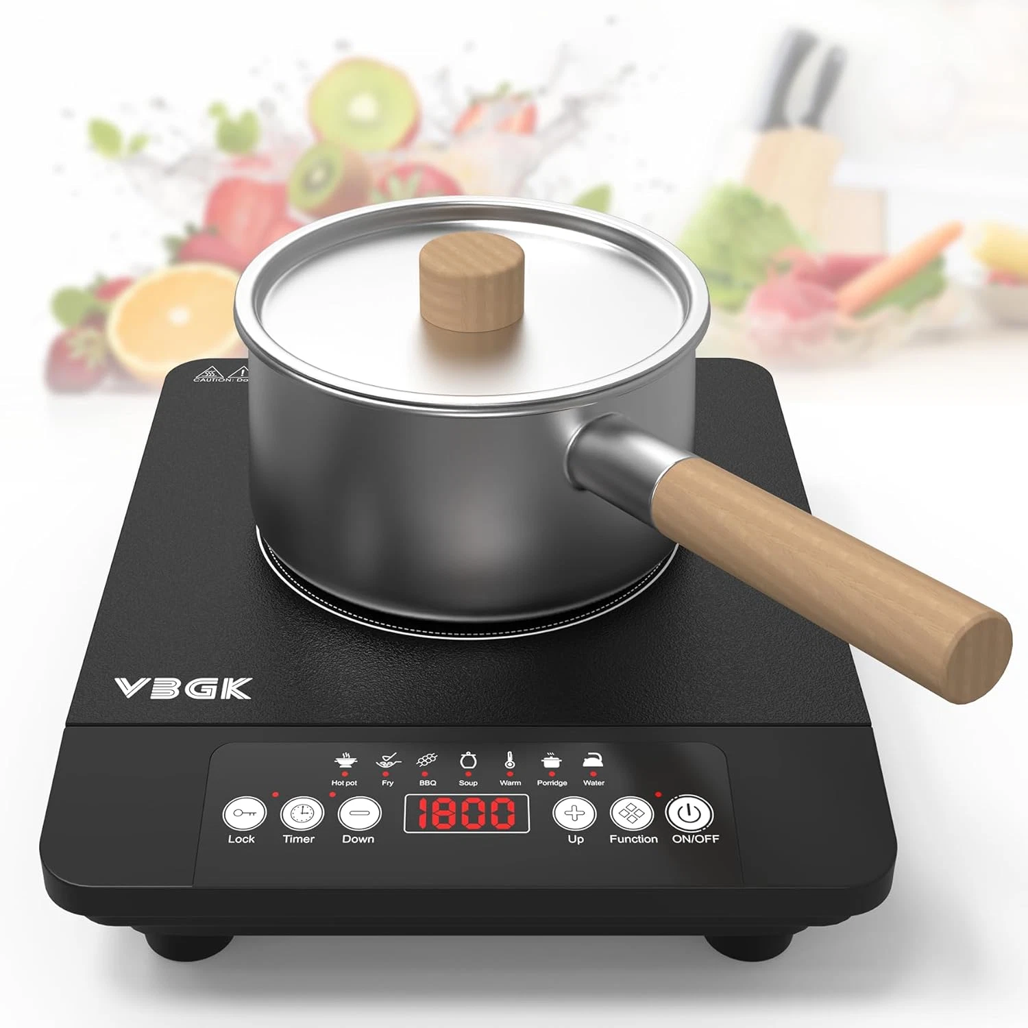 1800W Portable Induction Cooktop with Timer, Touch Control & Safety Features