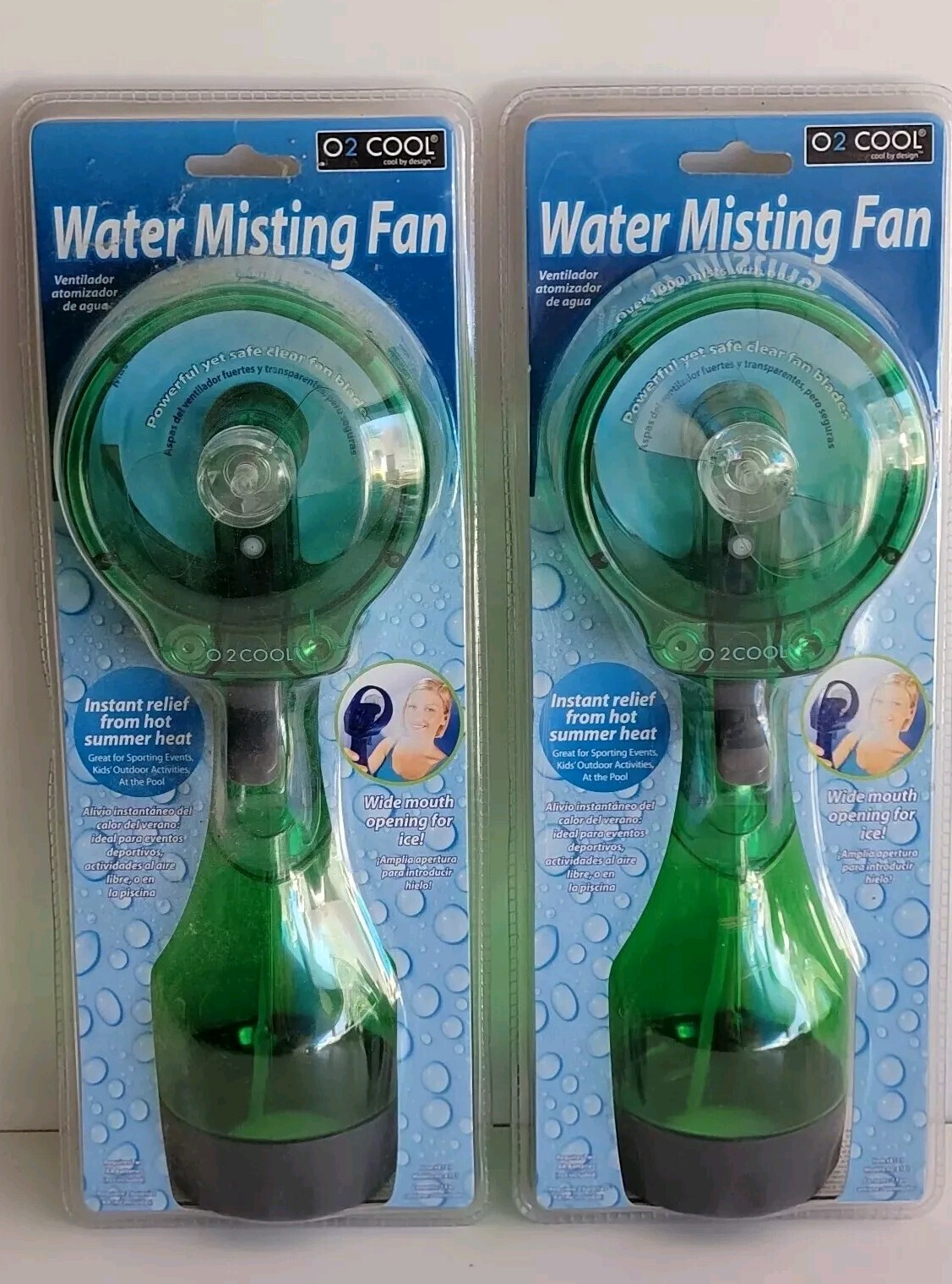 O2COOL Handheld Battery Powered Widemouth Water Misting Fan Green SEALED
