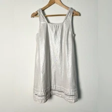 C&C California Shimmer Ivory Linen Mini Dress Lagenlook Beach Resortwear Small