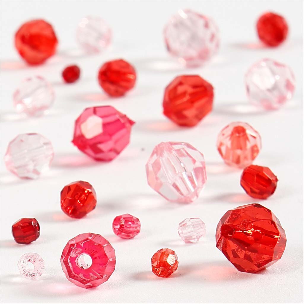 Creativ Company 618851 45-Piece Faceted Bead Mix, Red Harmony