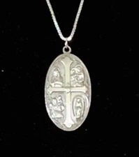 Creed Sterling Silver Four Way Religious Medallion Pendant Necklace  18" Long