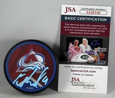 EVAN RODRIGUES SIGNED COLORADO AVALANCHE REVERSE RETRO Puck AUTOGRAPHED +JSA COA