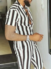 Fashion Men Sets Streetwear Lapel Short Sleeve Shirt Long Pants Two Pieces Sets