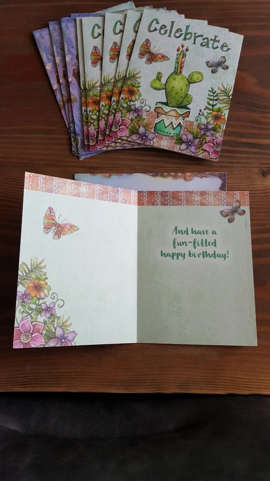 Leanin Tree (6) Sparkly Celebrate Birthday Cards w Cactus Butterflies Flowers - Image 3 of 4