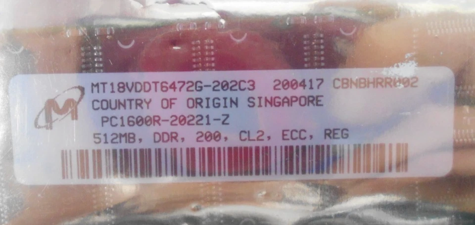 Crucial MT18VDDT6472G-202C3 Server Memory Ram PC1600R-20221-Z 512MB DDR 200 CL2 - Image 2 of 3