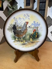 Hassenpflug Vienna Austria Porcelain Plate Rooster & Hen 7.5” D With Stand