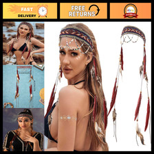 Boho Feather Headband - Indian Hippie Hair Accessory, Gypsy Costume, Bohemian St