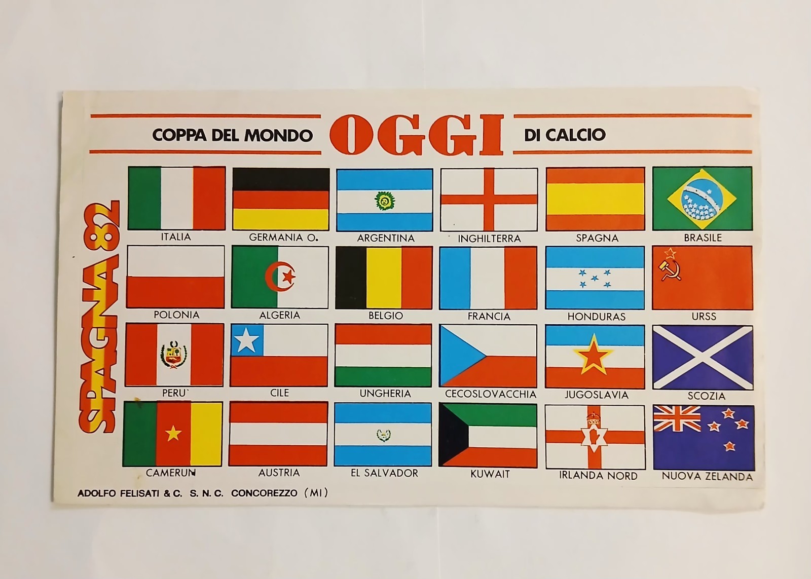 OGGI - Adesivi bandiere di Spagna '82, formato 18 x 8 cm. ♡ OTTIMO ♡