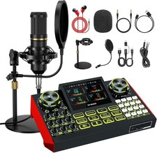 Podcast Microphone Bundle with Live Sound Card Audio Mixer, Podcast Equipment...