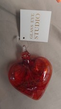 Glass Eye Studio Heart Shaped Glass Ornament Red Swirls Hand Blown Seattle