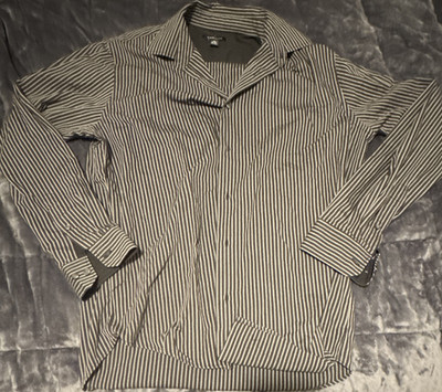 Express Men's Black/White Striped Woven Long Sleeve Button-Up Shirt M Collared