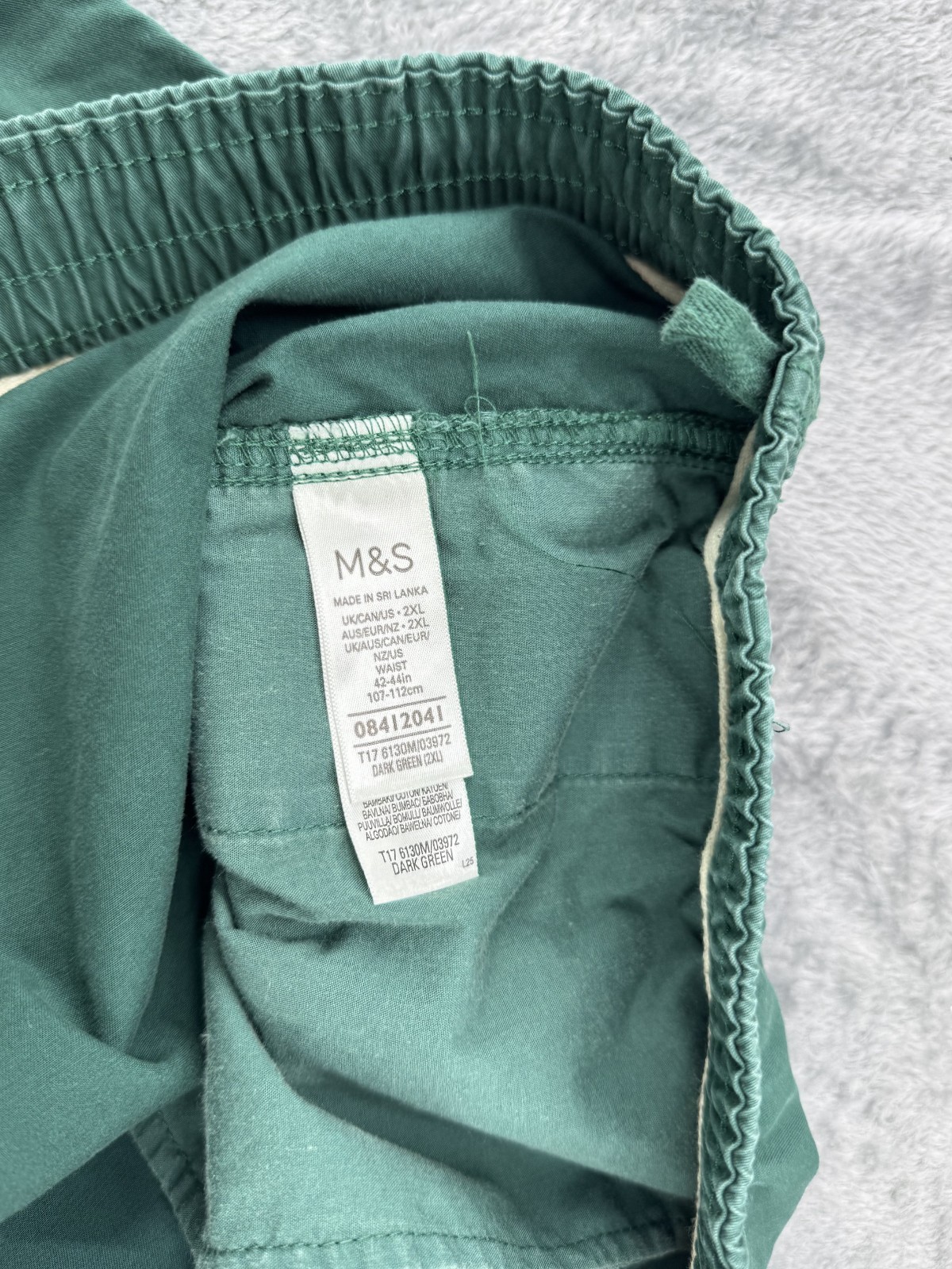 M&S Men’s Green Drawstring Casual Shorts 2XL Cotton Blend Elastic Waist Summer image 8