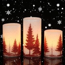 Christmas Flickering Flameless Candles with 6 4-3 Pack Red Christmas Timer