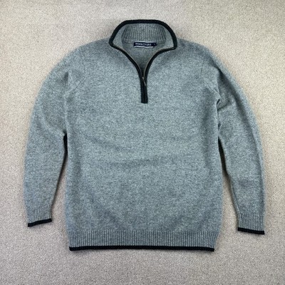 WoolOvers 100 % reine Schurwolle Viertelreißverschluss Pullover grau meliert Herren Small Woolmark