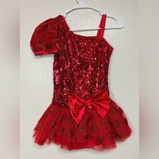 Weissman One Shoulder Red Sequin Dance Costume Tutu Dress Kids Costume LC