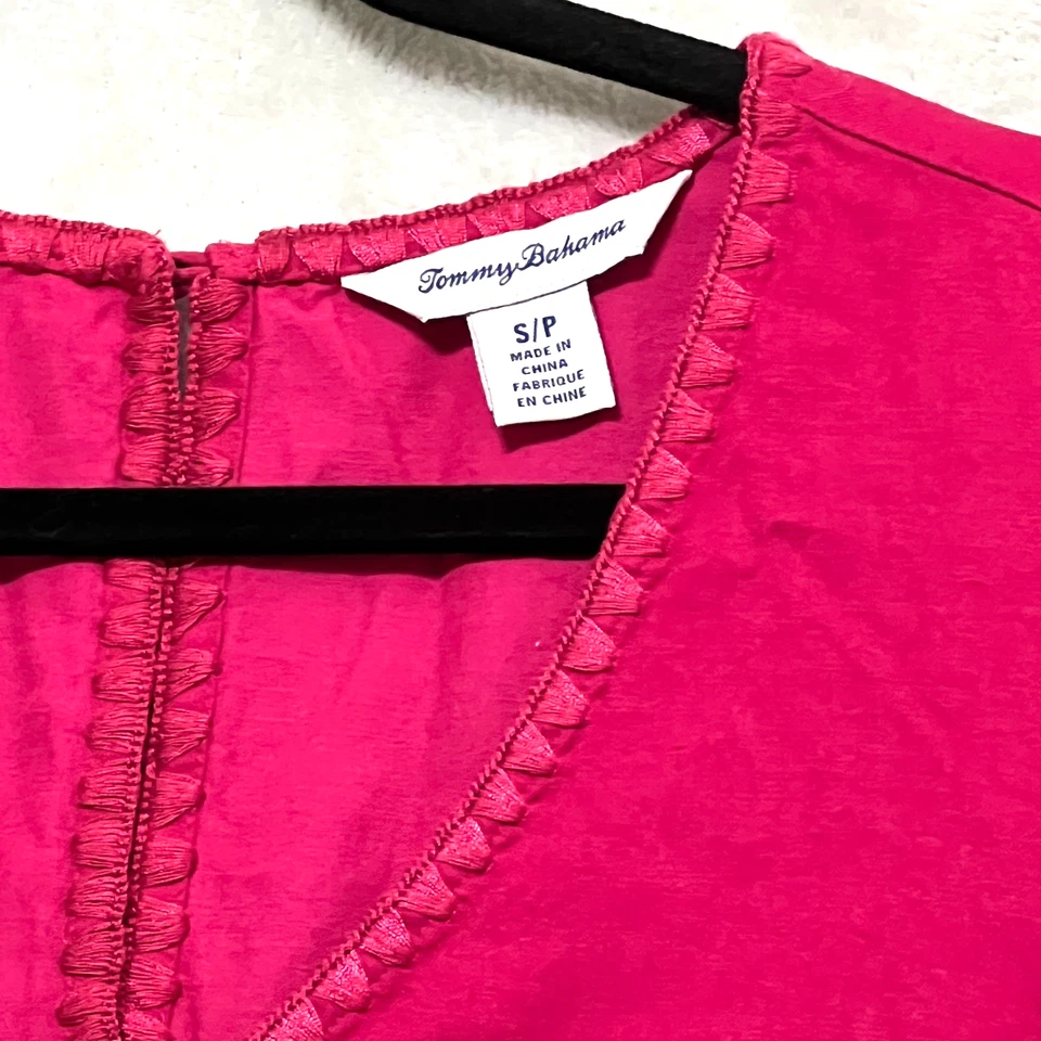 Vestido Tommy Bahama Pequeño Lanailette Flutter Rosa Papaya Tencel Algodón Bolsillos Foto 4 de 4