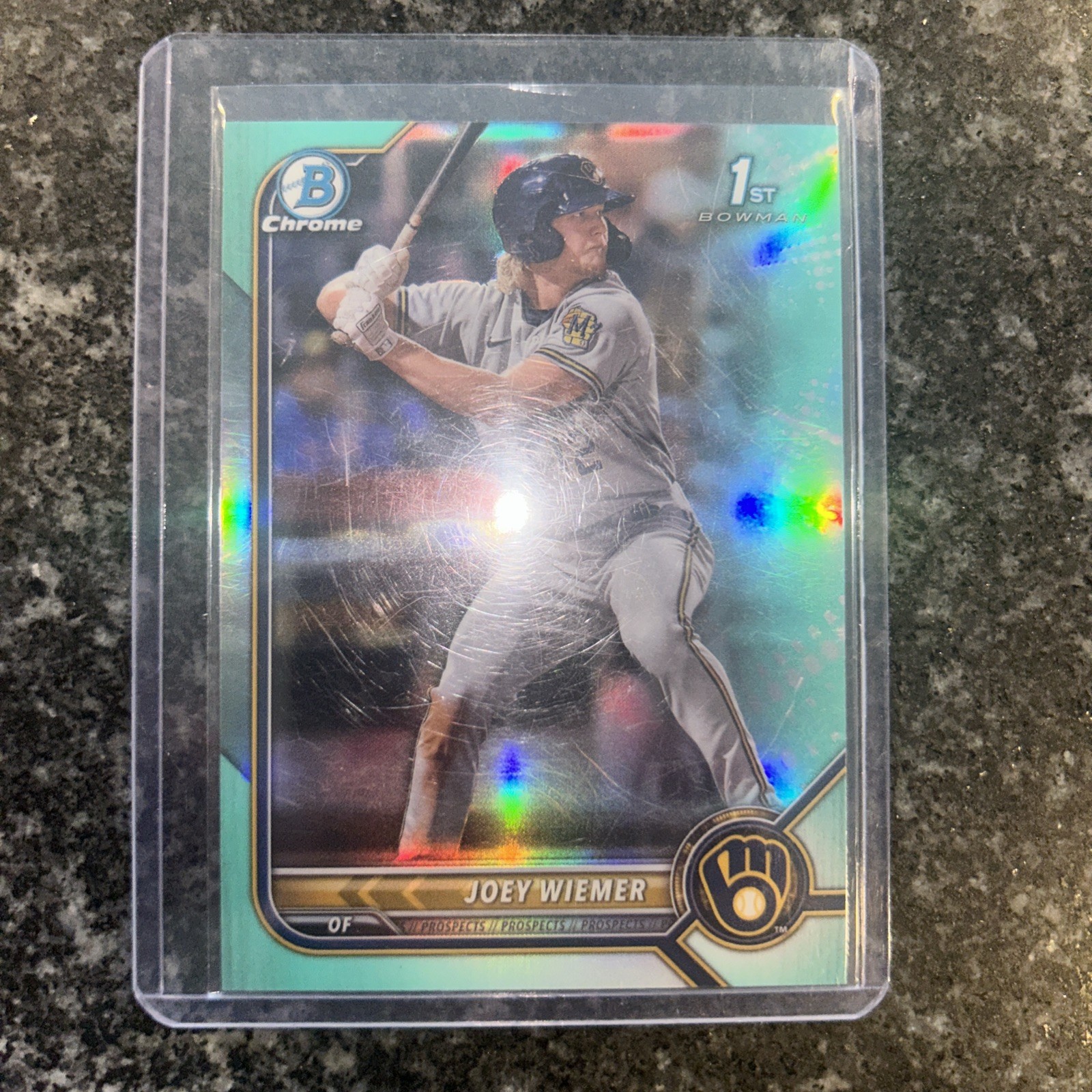 2022 Joey Wiemer Bowman Chrome Prospects Aqua Refractor /125 #BCP-207 Brewers